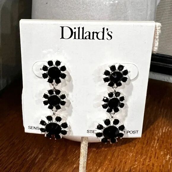 NWT Dillard’s Sensitive Skin Sterling Silver Posts Black Stud Drop Earrings #JW7 - Picture 4 of 4